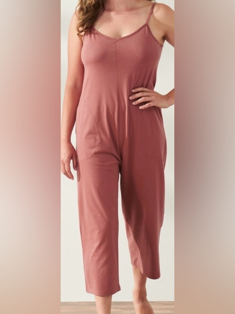 Coyuchi Dusty Rose Sleeveless V-Neck Wide-Leg Cropped Jumpsuit -  NWT